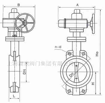 對夾式電動蝶閥外形尺寸，安裝圖